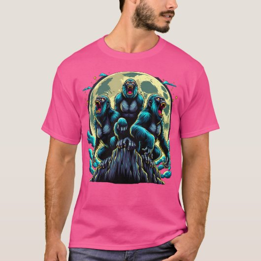 月を眺めるゴリラ Tシャツ (正面)