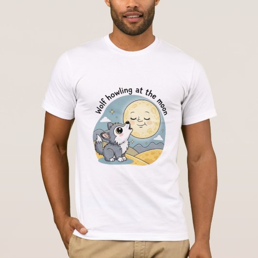 月を眺める狼 Tシャツ (正面)