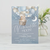 月を背景にしたクマの気球　男の子ベビーシャワーのお誘い 招待状 (スタンド正面)
