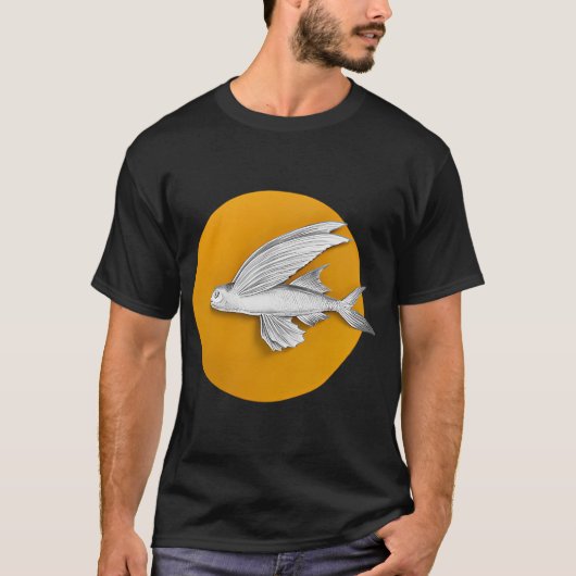 月を背景にした空飛ぶ魚 Tシャツ (正面)