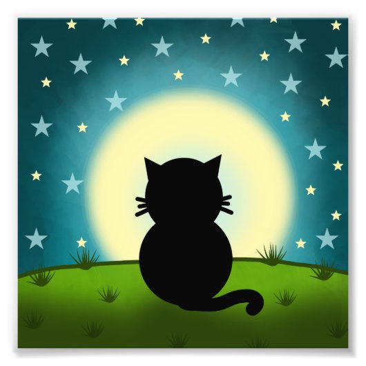 月を見つめる黒猫 フォトプリント            (正面)