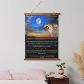 月を見ている木材オオカミ 吊り下げ型タペストリー (寝室)