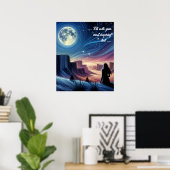 月を見て座っている孤独な女性 ポスター (ホームオフィス)