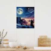 月を見て座っている孤独な女性 ポスター (キッチン)