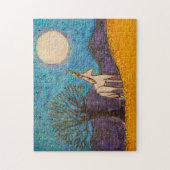 月を見るオークの木の一角獣 ジグソーパズル (縦)