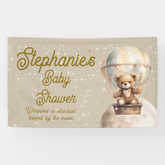 月を超えたテディベア　男女兼用ベビーシャワー 横断幕 (横)