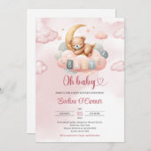 月を超えて眠るかわいい赤ちゃんテディベア 招待状 (正面/裏面)