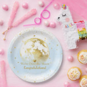 月を越えた青と金ゴールドおめでとう ペーパープレート (パーティー)