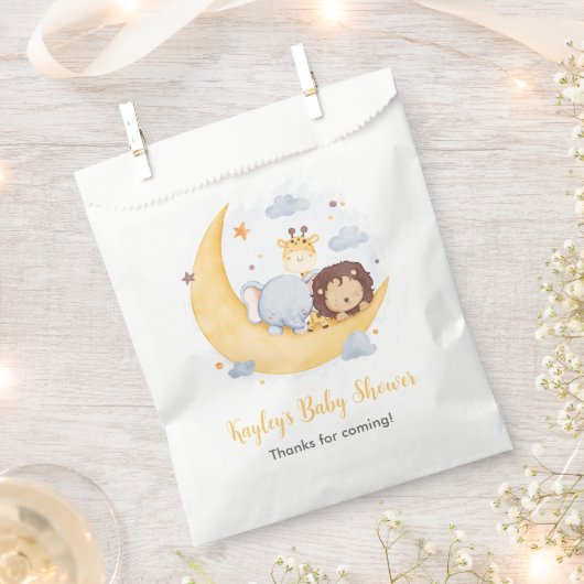 月を越えてかわいいサファリの動物たちとバッグを楽しむ フェイバーバッグ (クリップ留めされた状態)