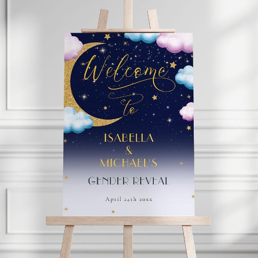 月を越えてかわいいジェンダーがパーティー歓迎 ポスター