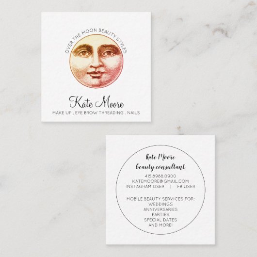 月を越えてモバイルメイクアップアーティスト スクエア名刺 (正面/裏面)