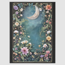 月を越えて花月夜のピンクの花のツタの少女 薄葉紙