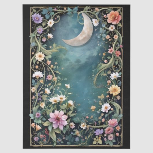 月を越えて花月夜のピンクの花のツタの少女 薄葉紙 (正面)