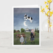 月を飛び越えた牛のカード カード (黄色い花)