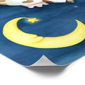 月を飛び越える牛のファンシーな水彩画 ポスター (角)