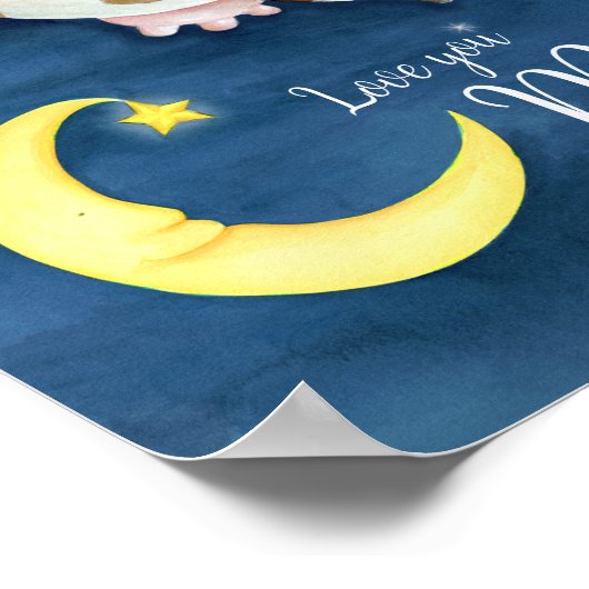 月を飛び越える、夢のような水彩画の牛 ポスター (角)