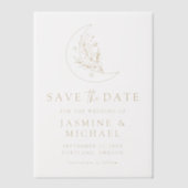 月エレガントと星の金ゴールドは日付を保存 ベラム紙招待状 (正面)