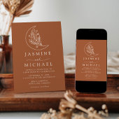 月エレガントと星テラコッタ写真結婚の 招待状