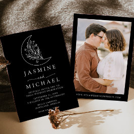 月エレガントと星ブラックフォト結婚ズ 招待状