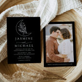 月エレガントと星ブラックフォト結婚ズ 招待状