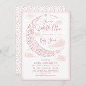 月エレガントの上のベビーガールシャワー招待状 招待状 (正面/裏面)