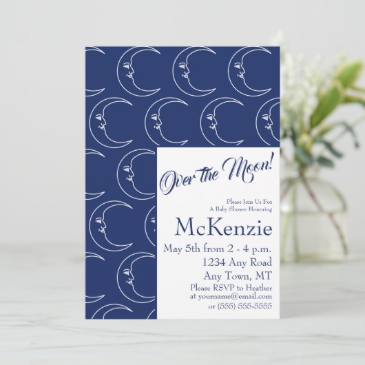 月エレガントの上の青の天体の赤ちゃんシャワー私 招待状 (スタンド正面)