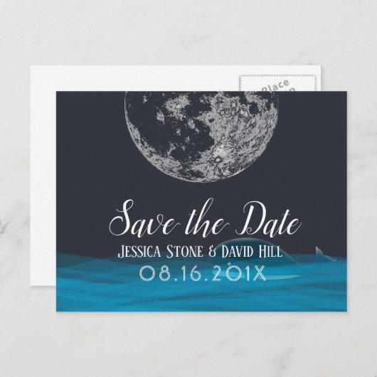 月エレガントの結婚式の下でクジラ日付を保存 案内ポストカード (正面/裏面)