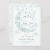 月エレガントの赤ちゃんシャワー男女兼用越え 招待状 (正面/裏面)