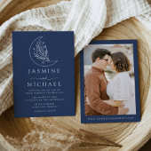 月エレガント星ネイビー写真結婚ズ 招待状