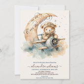 月エレガント越しテディベア赤ちゃんシャワー 招待状 (正面)