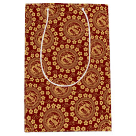 月エレガント龍年の赤金ゴールドの陳腐 ミディアムペーパーバッグ