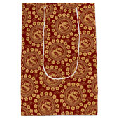 月エレガント龍年の赤金ゴールドの陳腐 ミディアムペーパーバッグ (裏面)