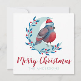 月カスタムのクリスマスカードに水色の鳥 招待状