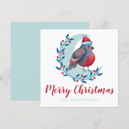 月カスタムのクリスマスカードに水色の鳥 招待状