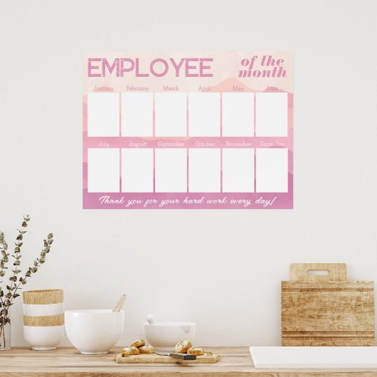 月カスタム表示のピンクの写真従業員 ポスター (キッチン)