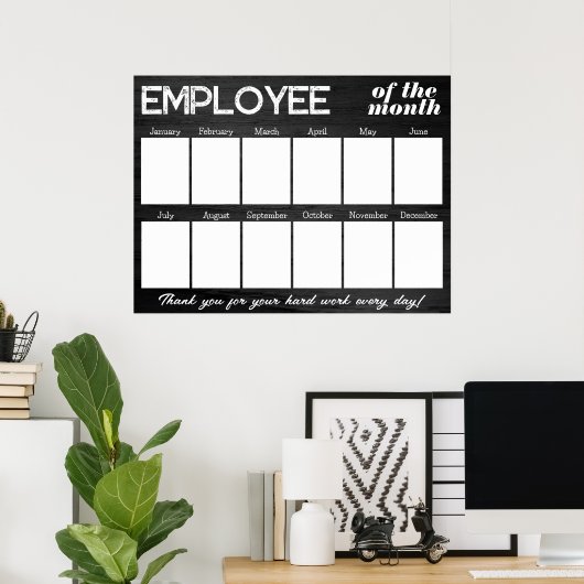 月カスタム表示の黒写真社員 ポスター (ホームオフィス)