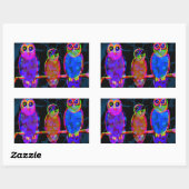 月カラフルの前の夜に3羽のフクロウ 長方形シール (シート)