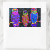 月カラフルの前の夜に3羽のフクロウ 長方形シール (バッグ)