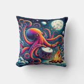 月カラフルの照りつけた海岸で太鼓を打つ クッション (正面)