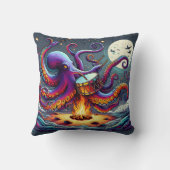 月カラフル照キャンプファイアでタコを叩く クッション (裏面)