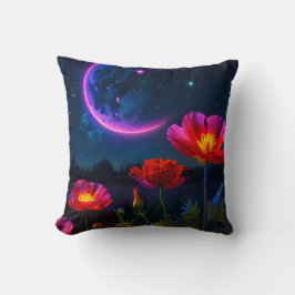 月サイケデリック付きポピーの風景 クッション