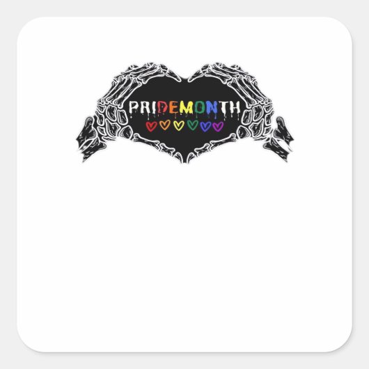 月スケルトンハートハンズLGBTQIA スクエアシール (正面)