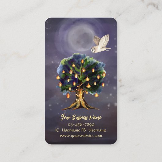 月パーソナライズされたとフクロウのロイヤリティカード 名刺 (裏面)