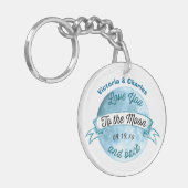 月パーソナライズされたと背中に愛せよ キーホルダー (正面左)