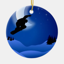 月パーソナライズされた山の夜のスノーボード セラミックオーナメント