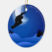 月パーソナライズされた山の夜のスノーボード セラミックオーナメント (左)