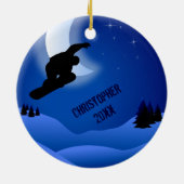 月パーソナライズされた山の夜のスノーボード セラミックオーナメント (裏面)