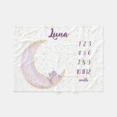 月パーソナライズされた月と星の月のマイルストーン フリースブランケット (正面(横))