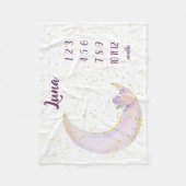 月パーソナライズされた月と星の月のマイルストーン フリースブランケット (正面)