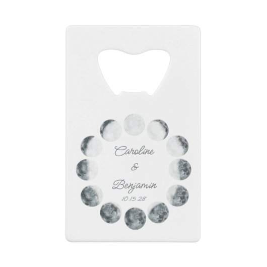 月パーソナライズされた相白宇宙結婚年代 クレジットカード栓抜き (正面)